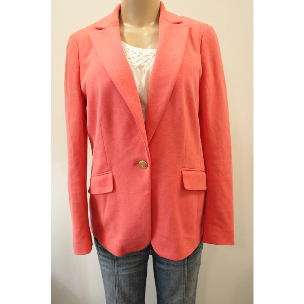 Talbots Blazer Womens Size 8 Pink Cotton Blend One Button Lined‎ Gold Buttons